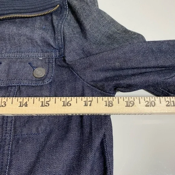 Talbots Dark Wash Denim Full Zip Front Jacket Knit Collar‎ Womens Sz 10P - Picture 4 of 6
